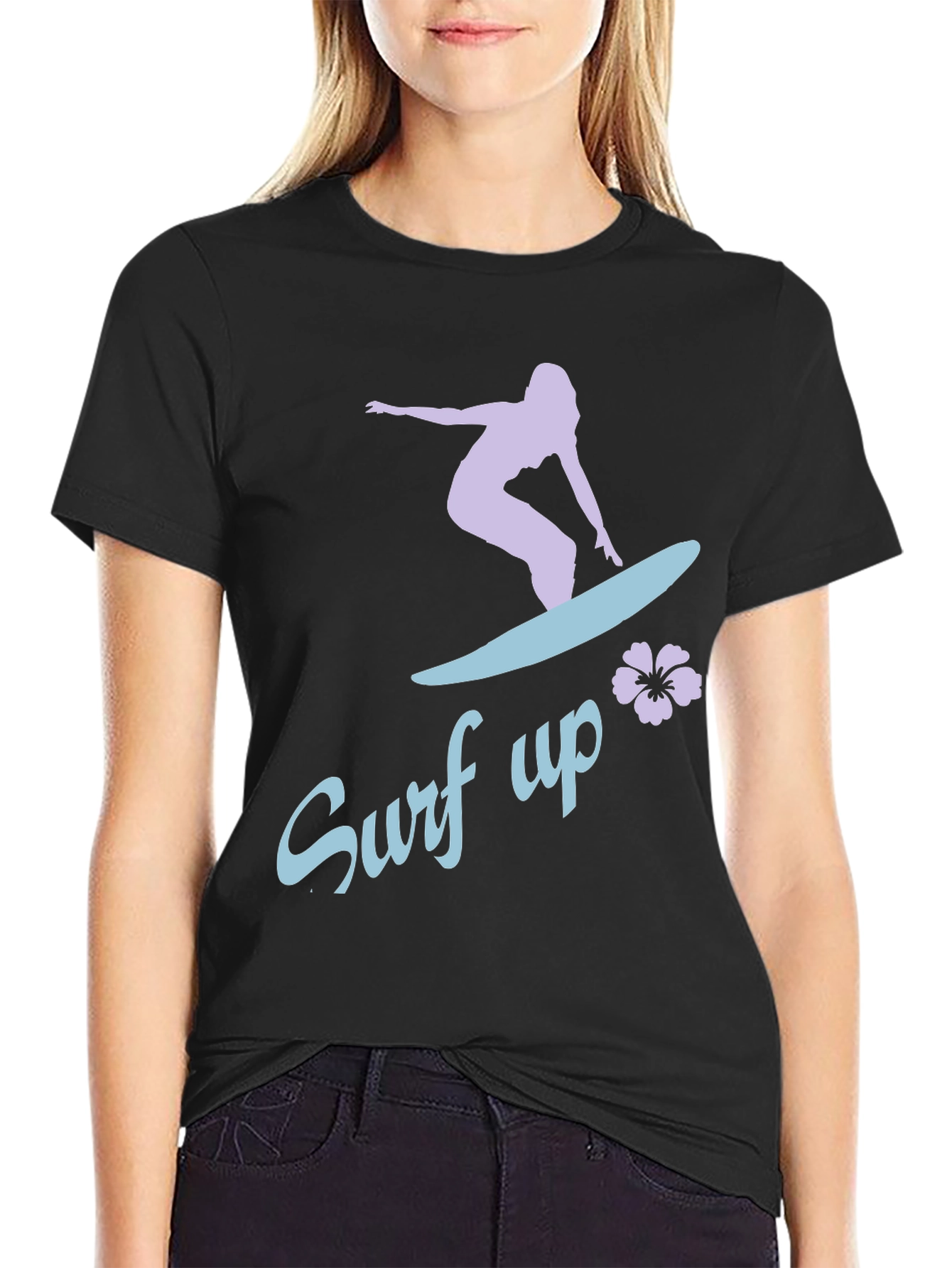 Surf Up Graphic Tee - Black Cotton Surfer Shirt