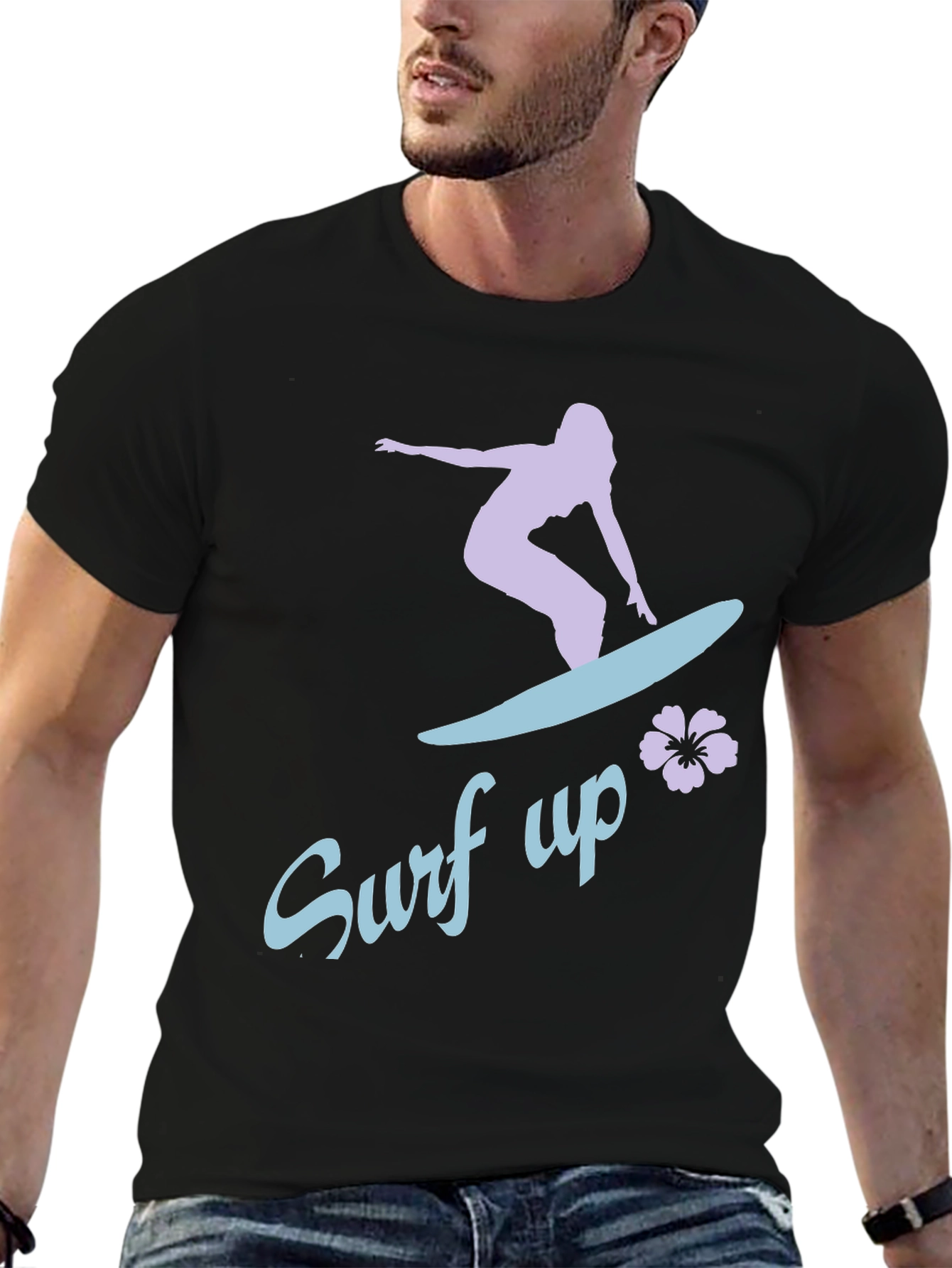 Surf Up Graphic Tee - Black Cotton Surfer Shirt