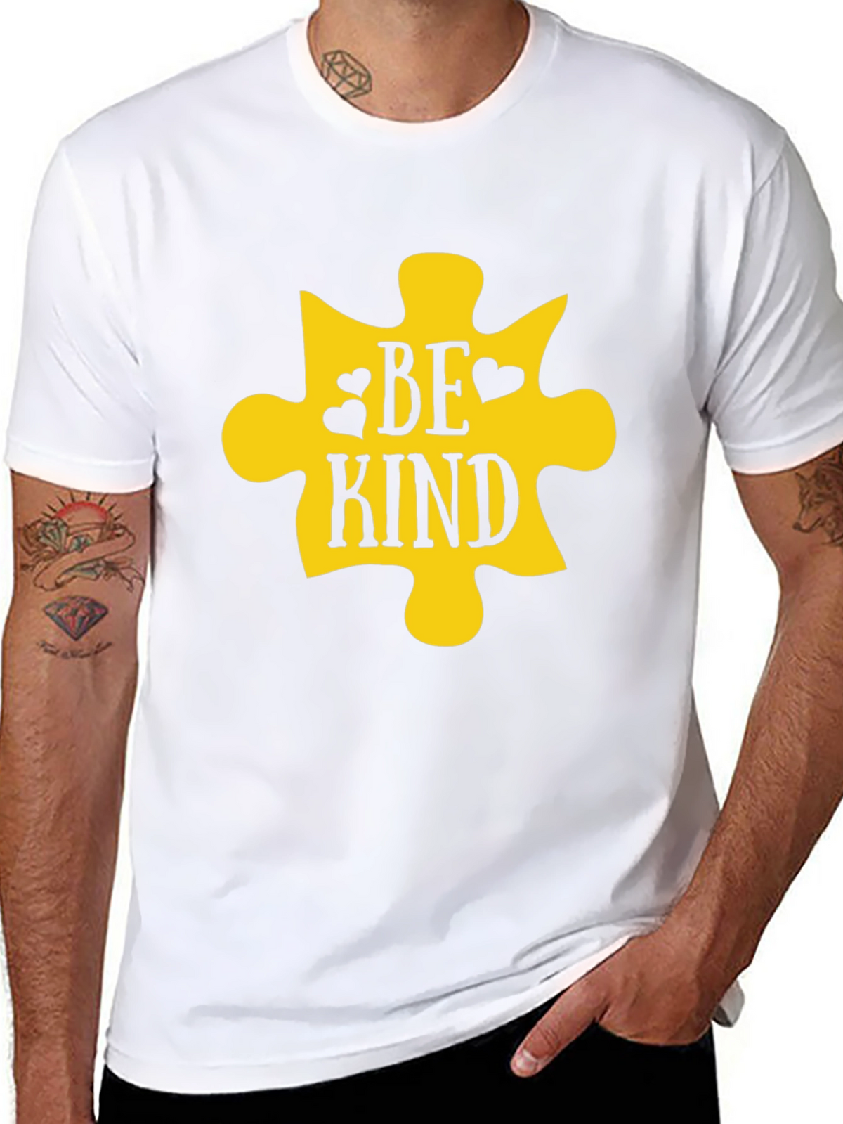 Be Kind Puzzle Piece Graphic Tee - Black Cotton