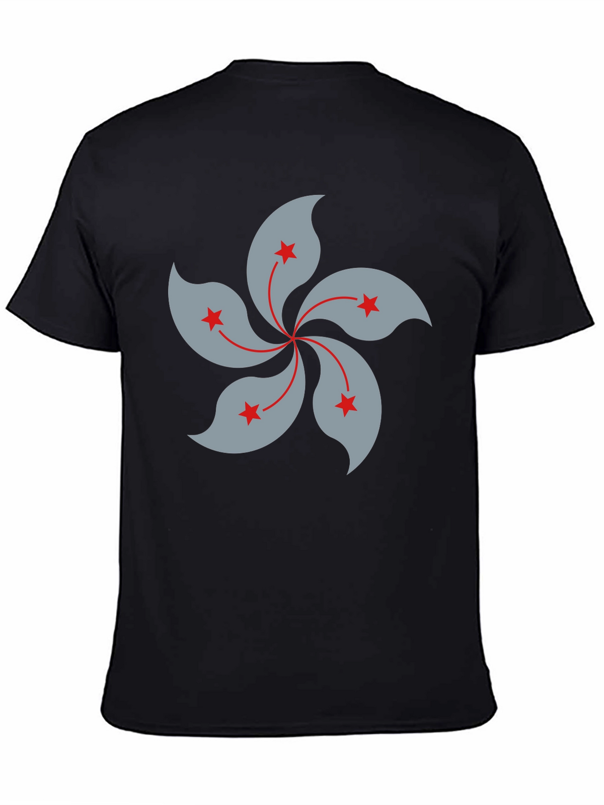 Black T-Shirt with Hong Kong Bauhinia Flower Design
