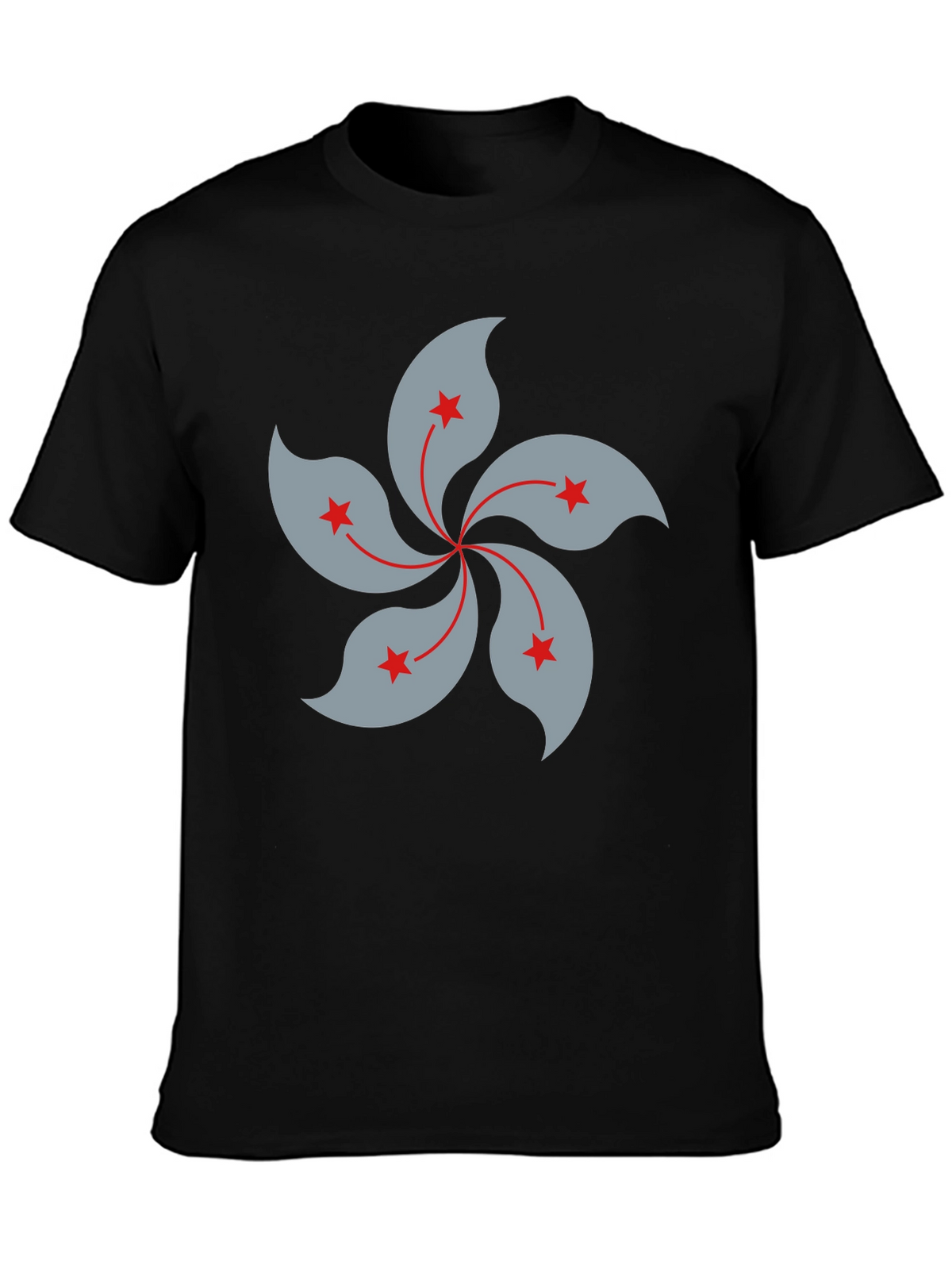 Black T-Shirt with Hong Kong Bauhinia Flower Design