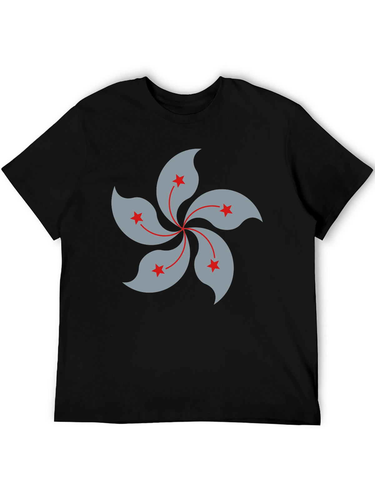 Black T-Shirt with Hong Kong Bauhinia Flower Design