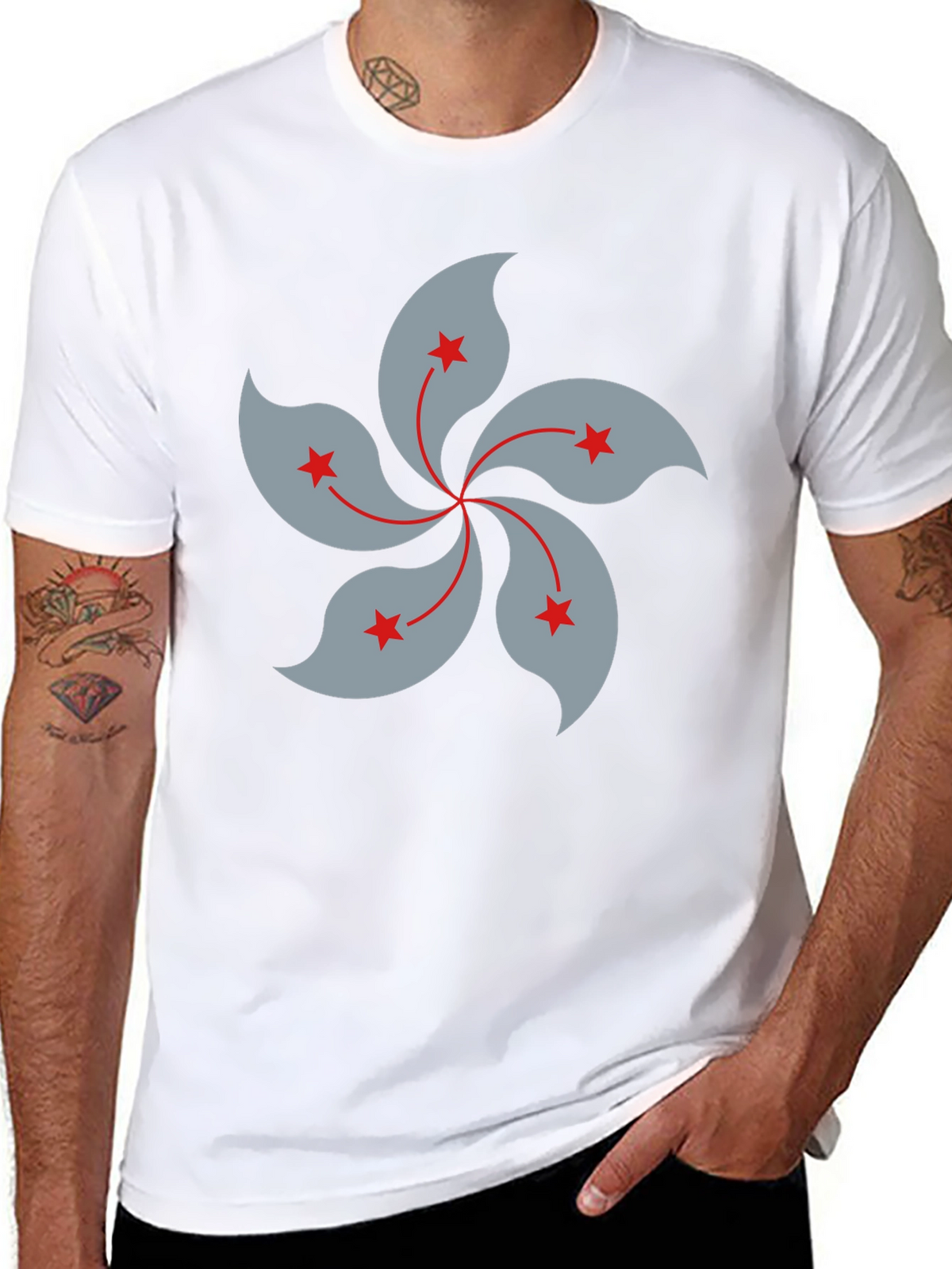 Black T-Shirt with Hong Kong Bauhinia Flower Design