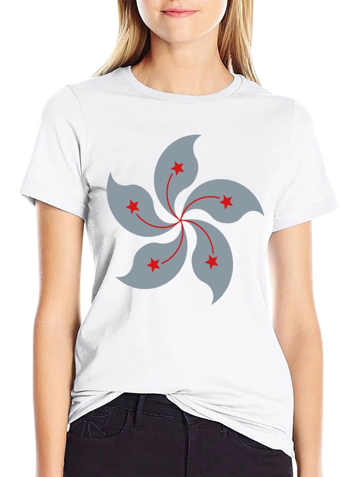Black T-Shirt with Hong Kong Bauhinia Flower Design