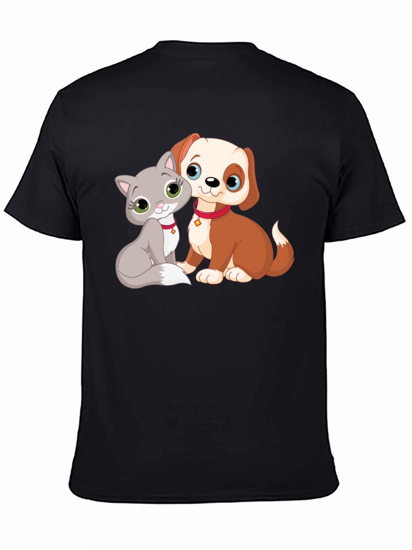 Cute Cartoon Cat and Dog Graphic T-Shirt