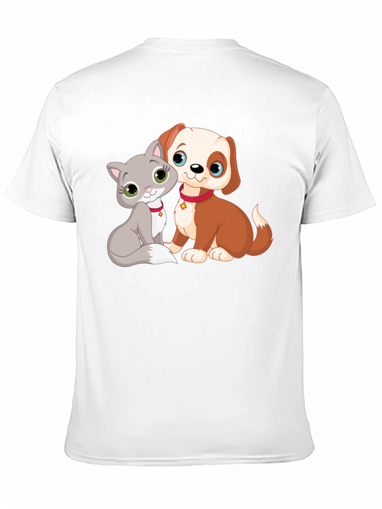 Cute Cartoon Cat and Dog Graphic T-Shirt