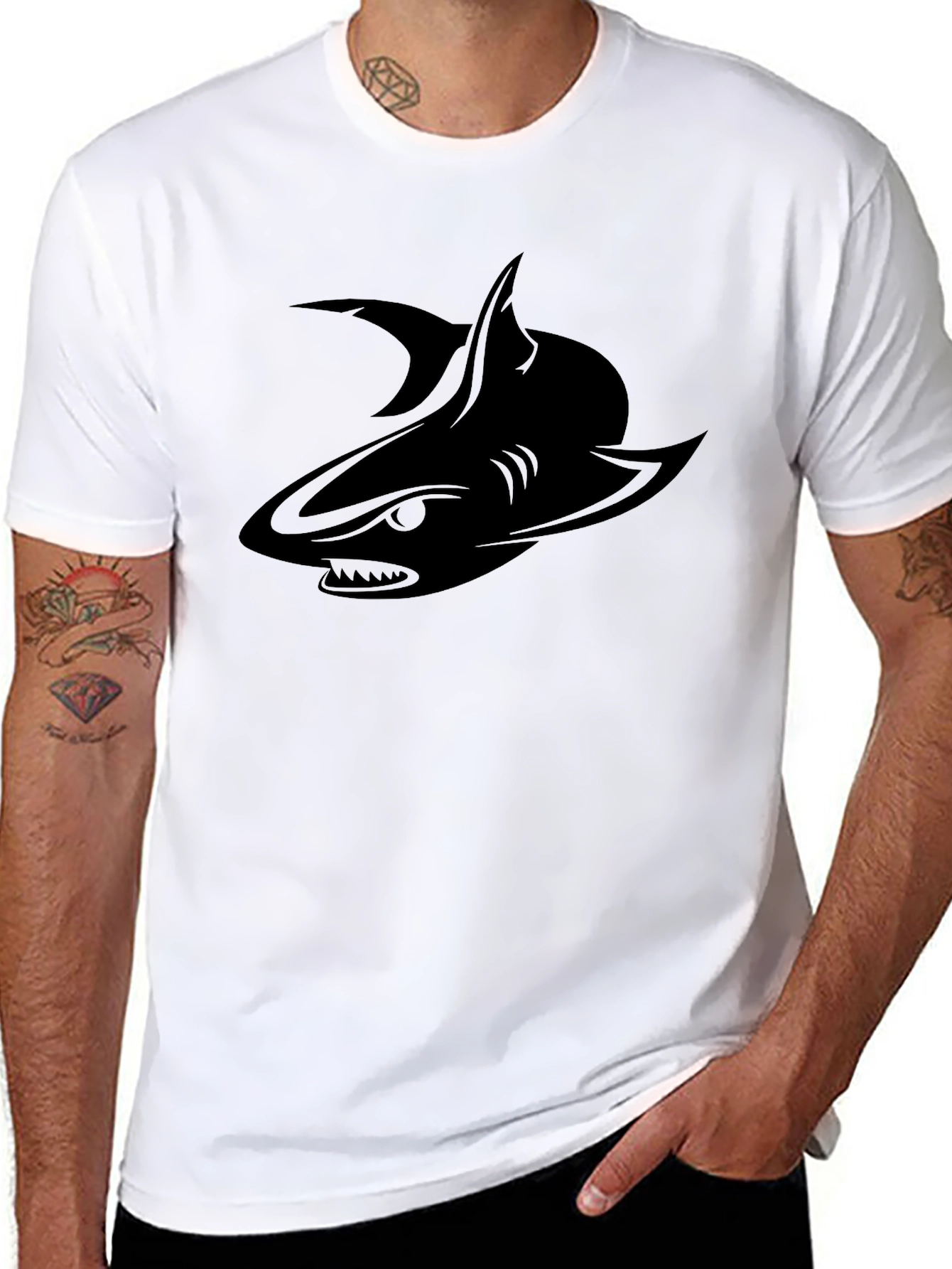 Mens Black Shark Graphic Tee - Stylish & Unique