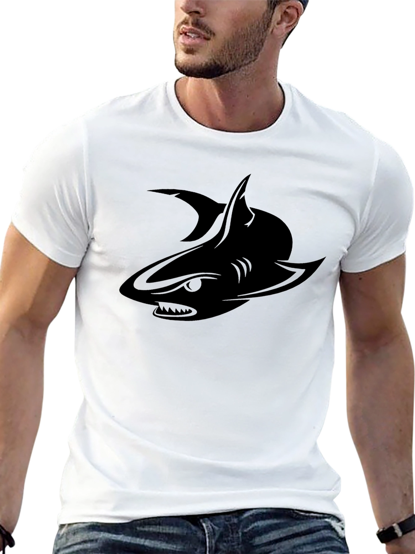 Mens Black Shark Graphic Tee - Stylish & Unique