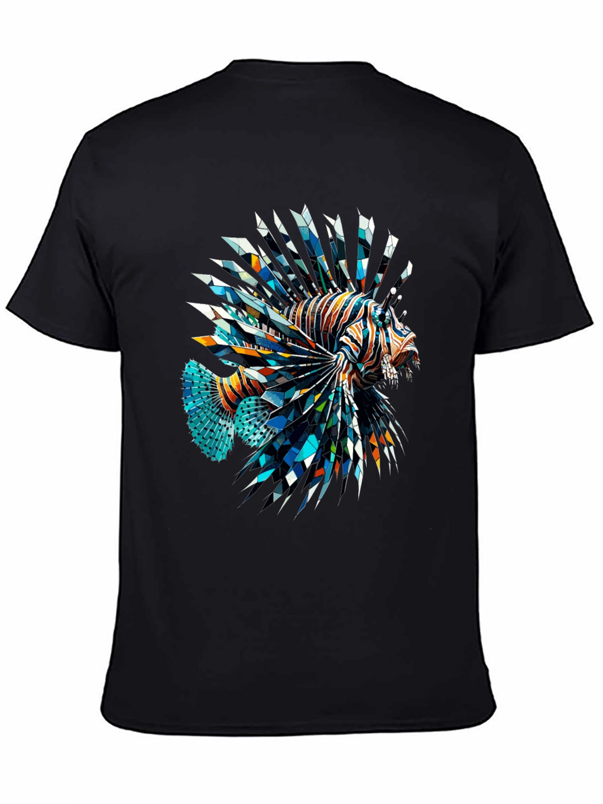 Geometric Lionfish Graphic Tee - Black