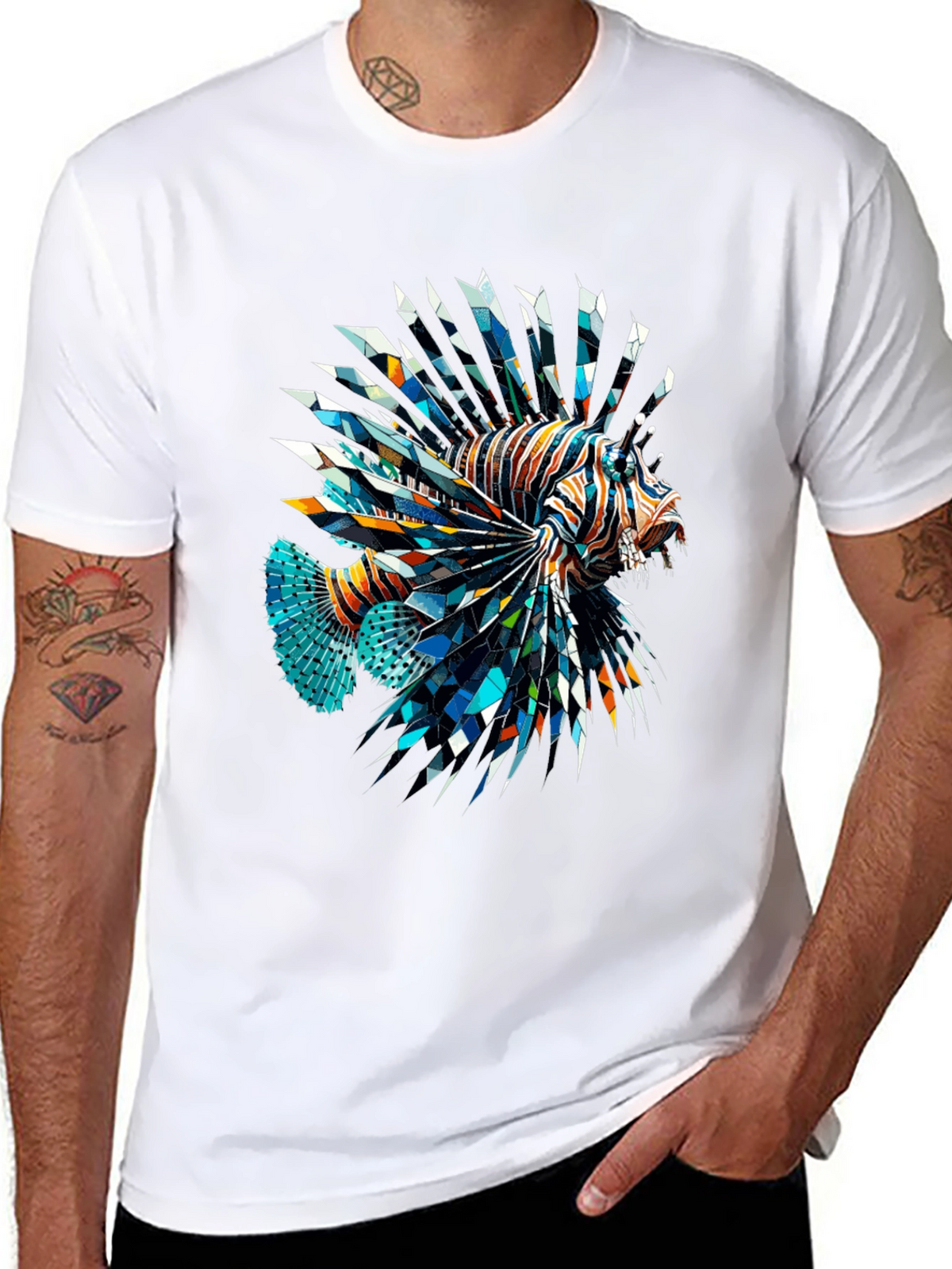 Geometric Lionfish Graphic Tee - Black