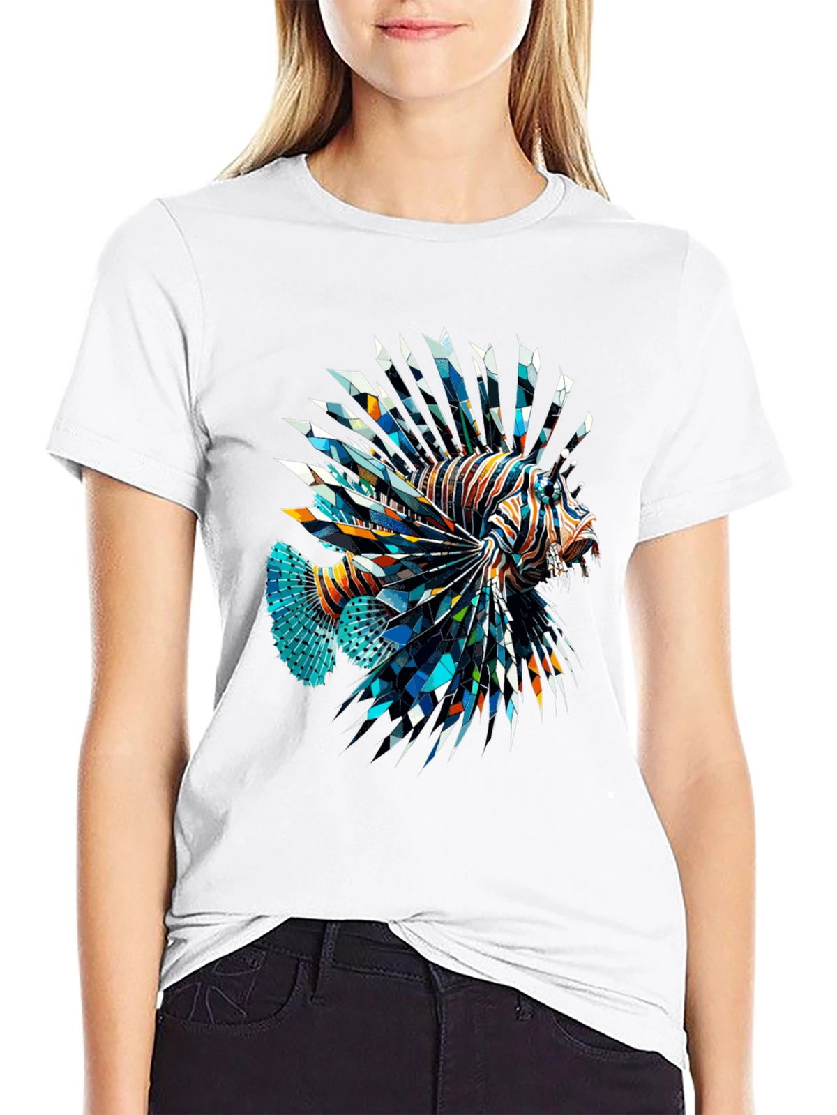 Geometric Lionfish Graphic Tee - Black