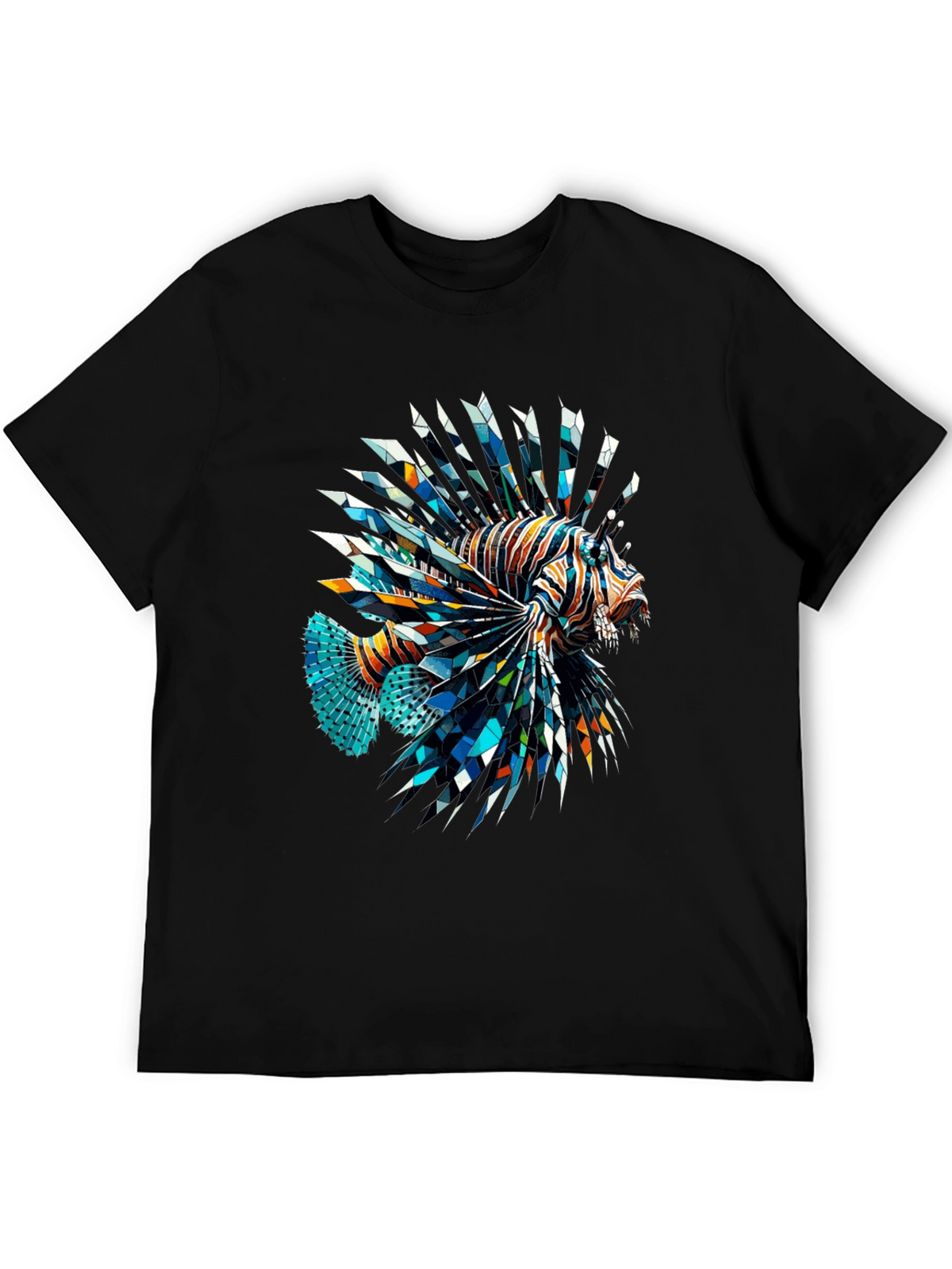 Geometric Lionfish Graphic Tee - Black