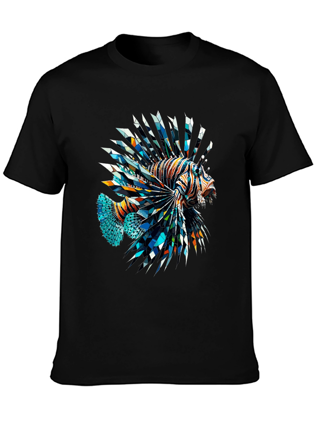 Geometric Lionfish Graphic Tee - Black