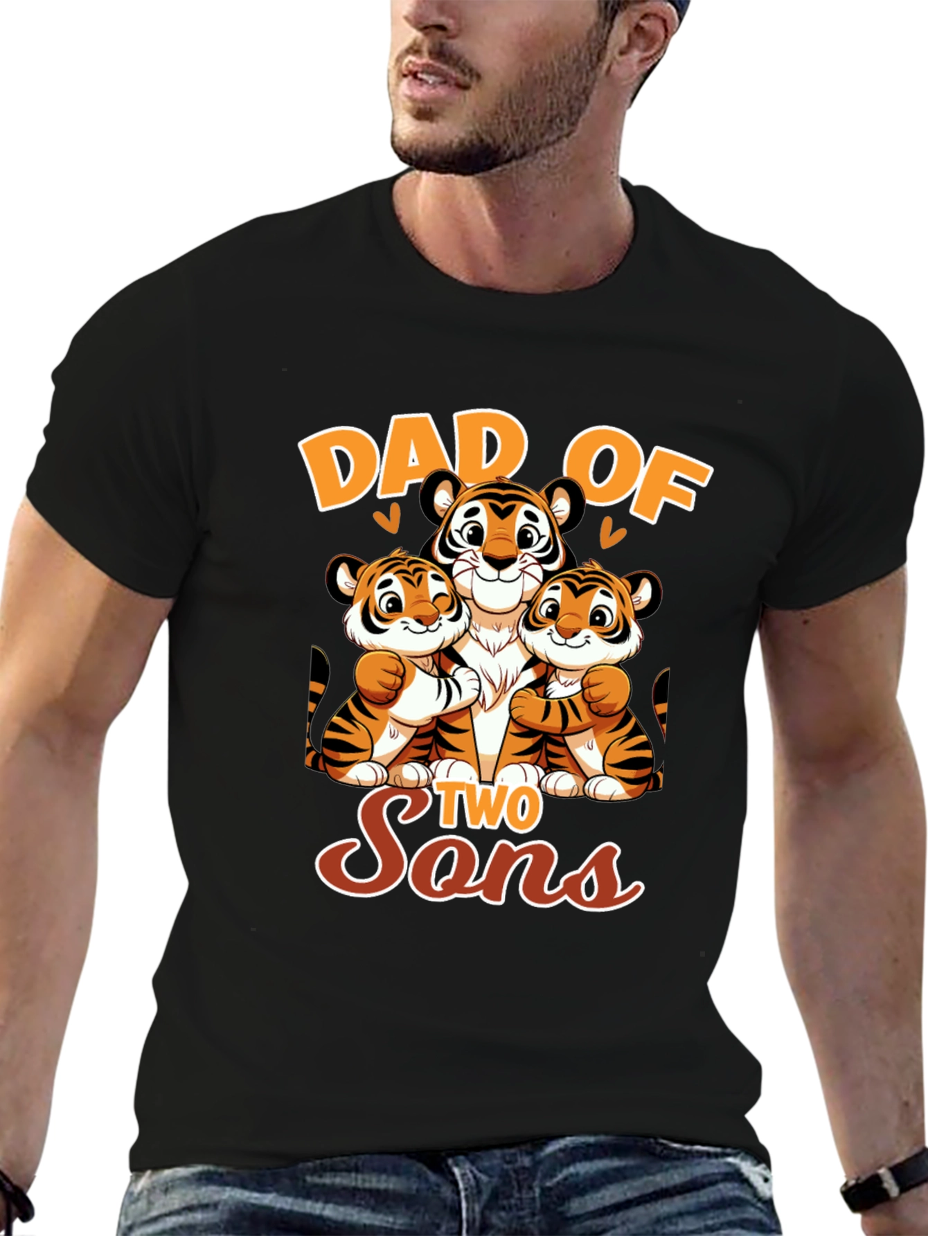 Dad of Two Sons Tiger Graphic T-Shirt