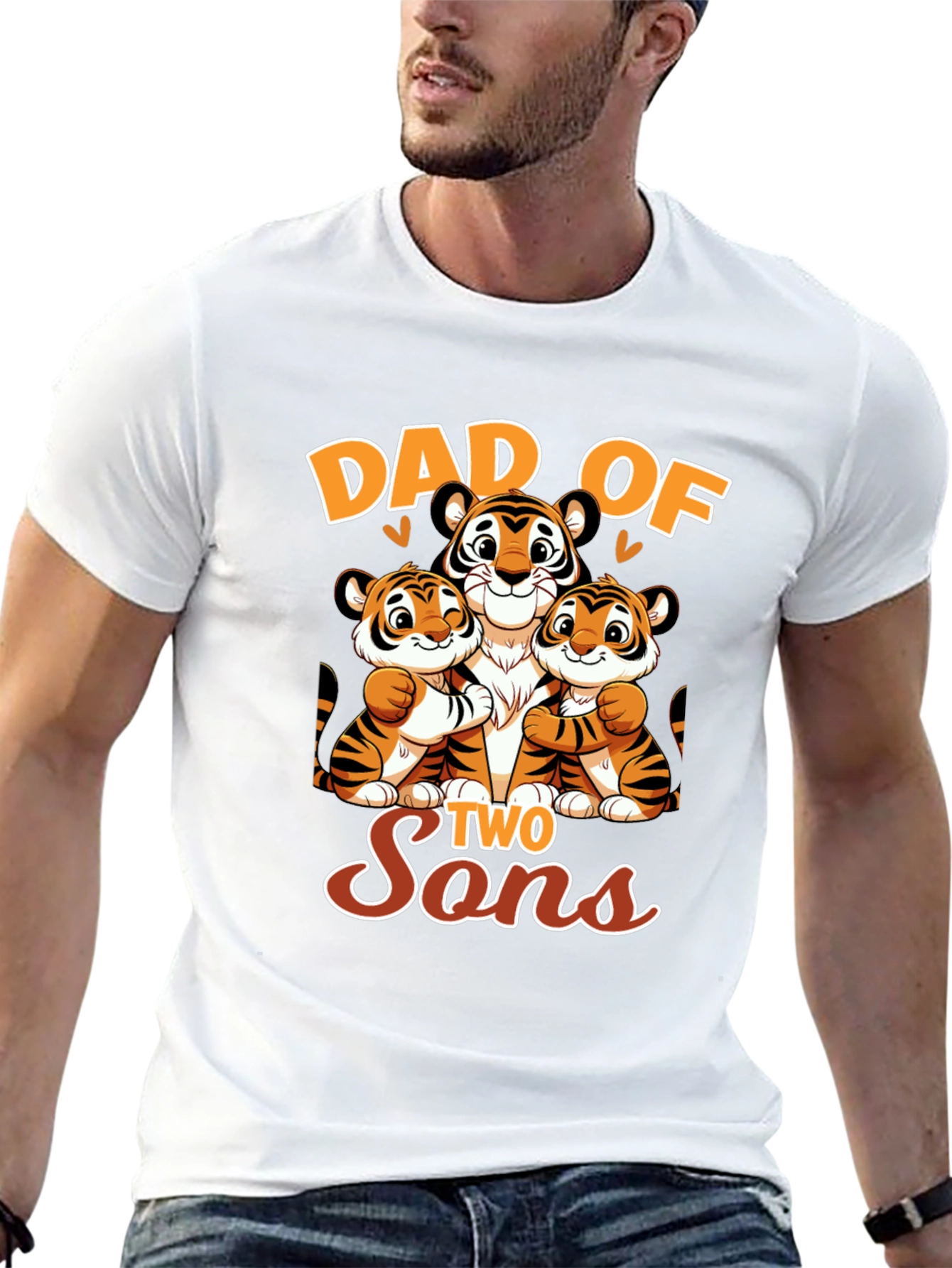 Dad of Two Sons Tiger Graphic T-Shirt