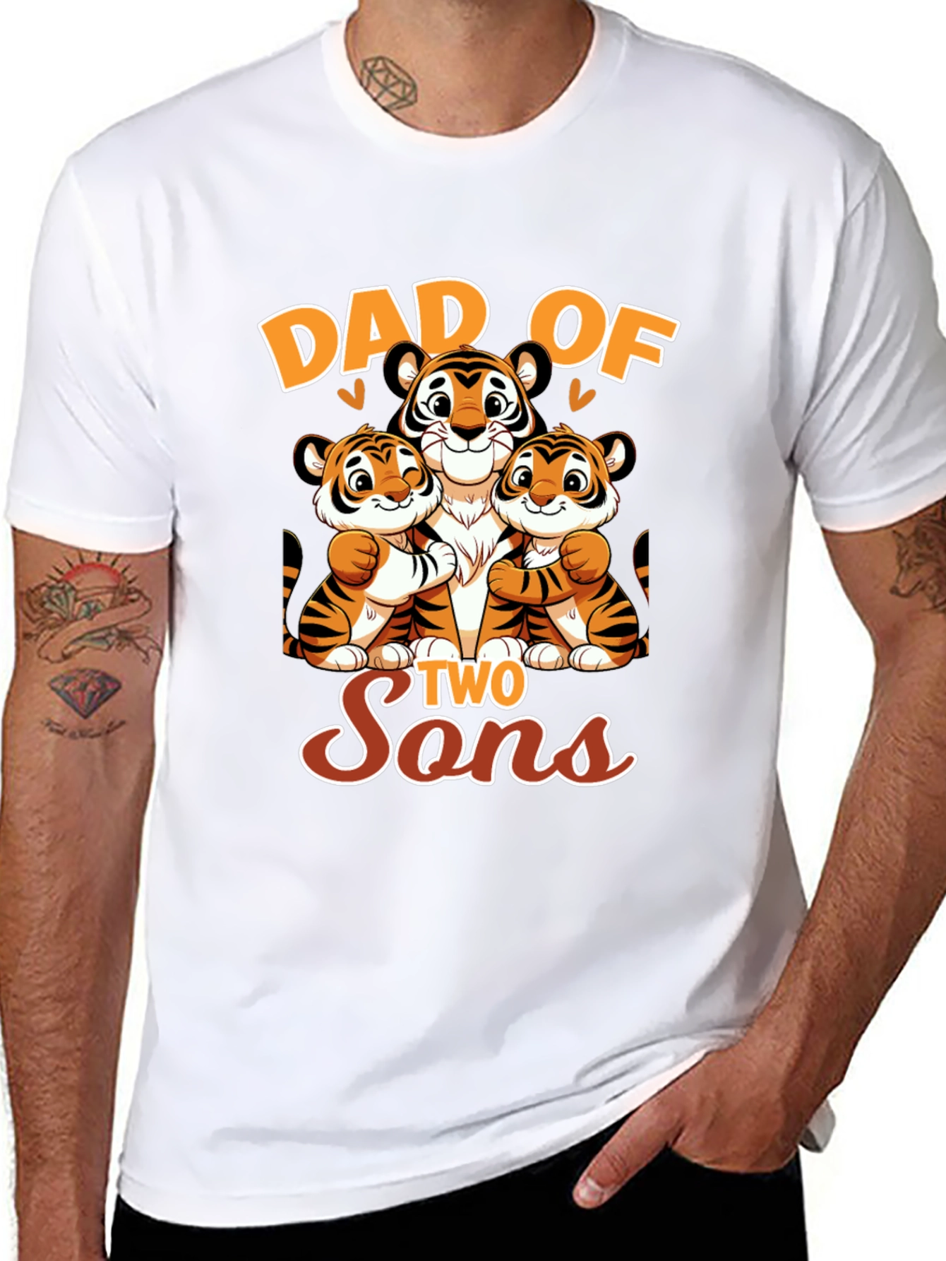 Dad of Two Sons Tiger Graphic T-Shirt