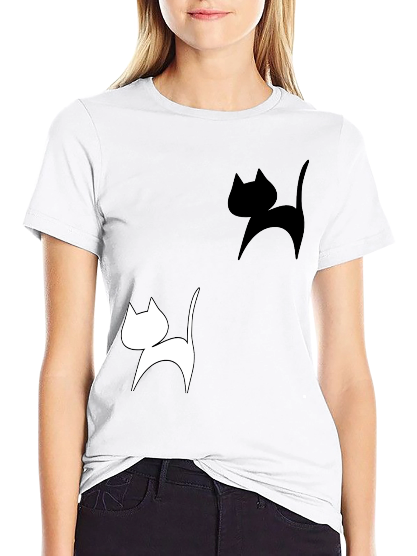 Cat Silhouette Graphic Tee - Black T-Shirt