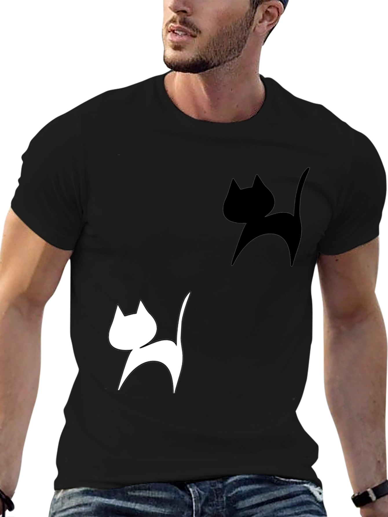 Cat Silhouette Graphic Tee - Black T-Shirt