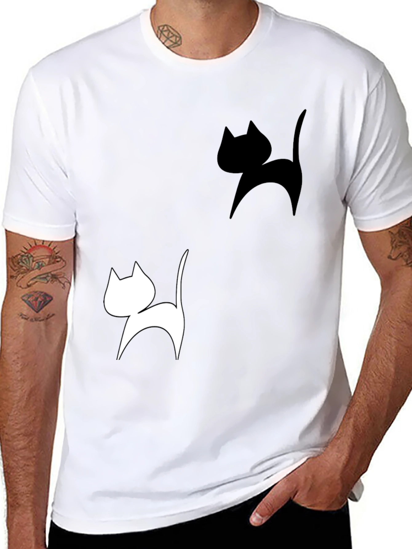 Cat Silhouette Graphic Tee - Black T-Shirt
