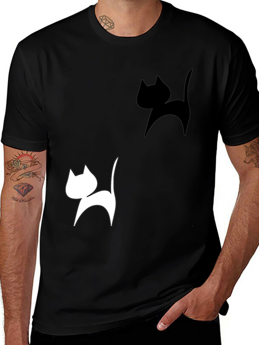 Cat Silhouette Graphic Tee - Black T-Shirt