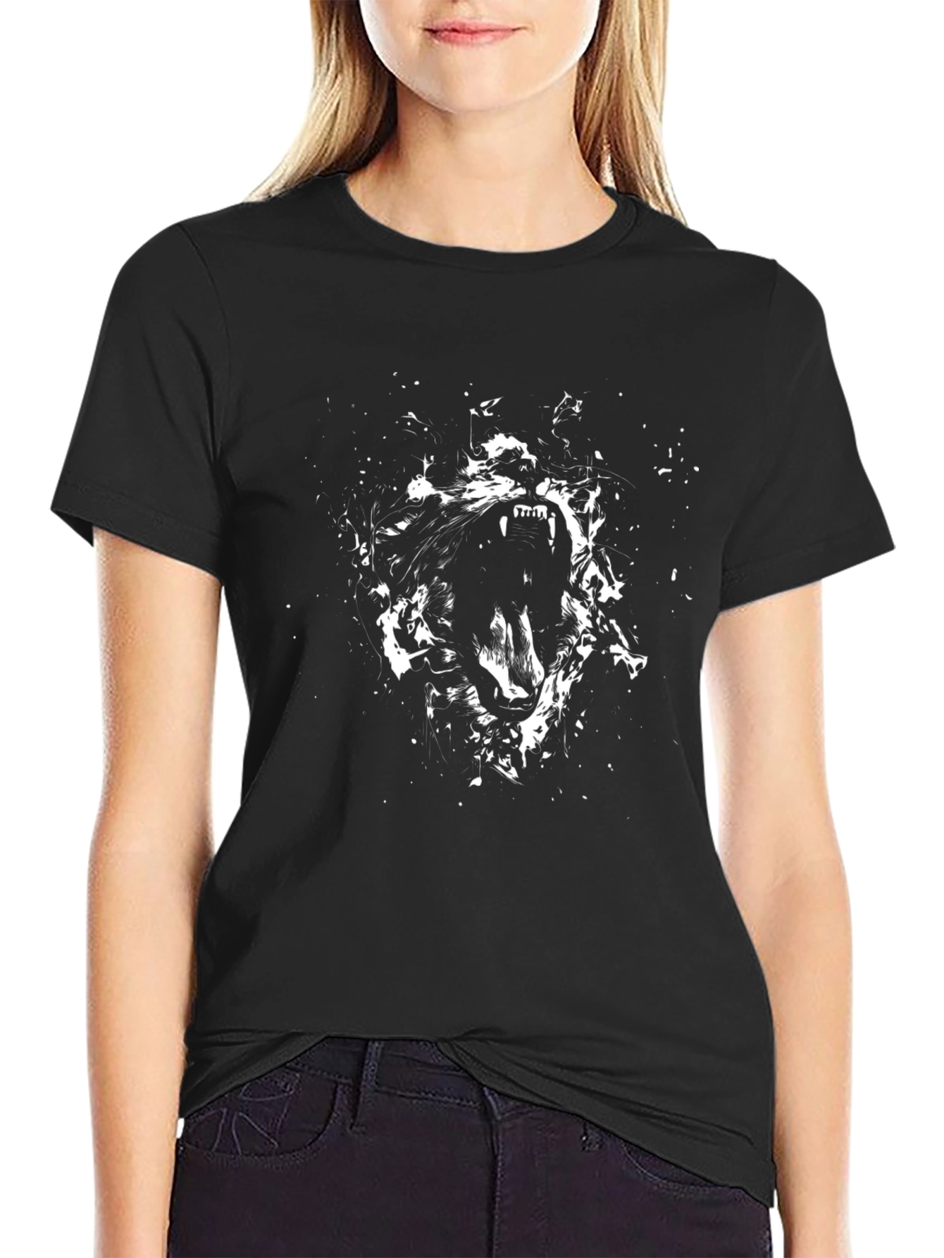 Roaring Wolf Graphic Black T-Shirt