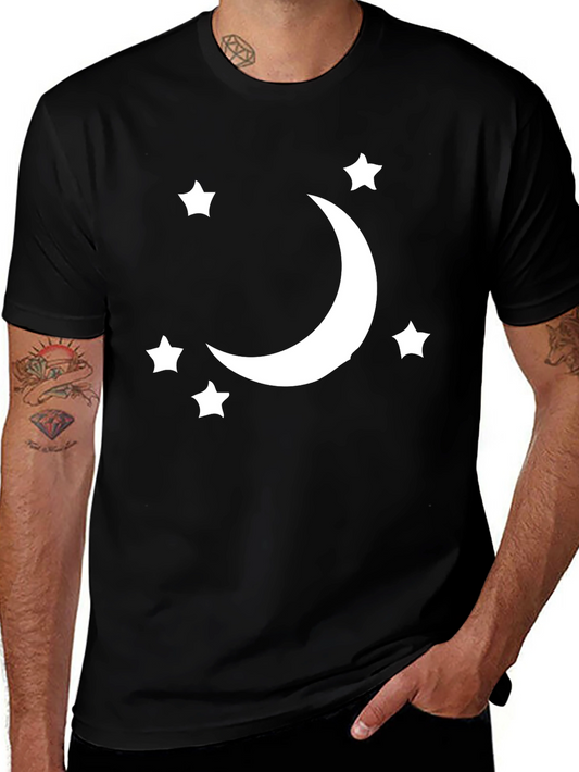 Crescent Moon & Stars Graphic Tee - Black Cotton Blend