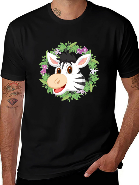 Zebra Head in Wreath Black T-Shirt