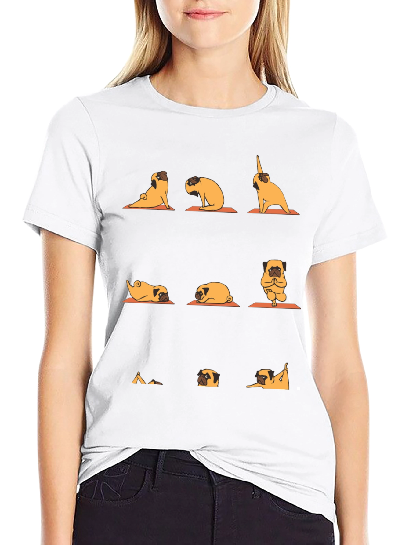 Yoga Pug Graphic Tee - Black Cotton Blend