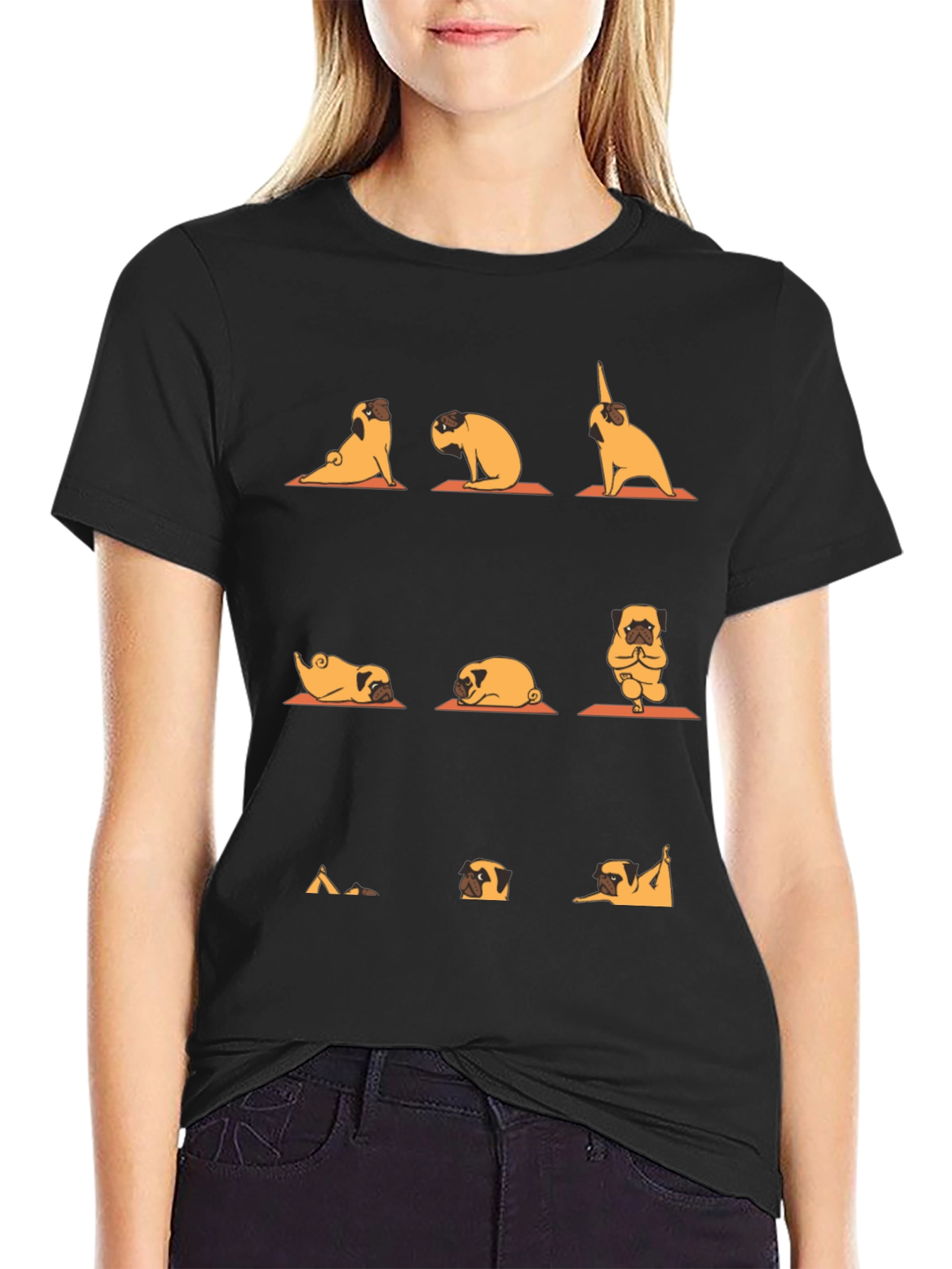 Yoga Pug Graphic Tee - Black Cotton Blend