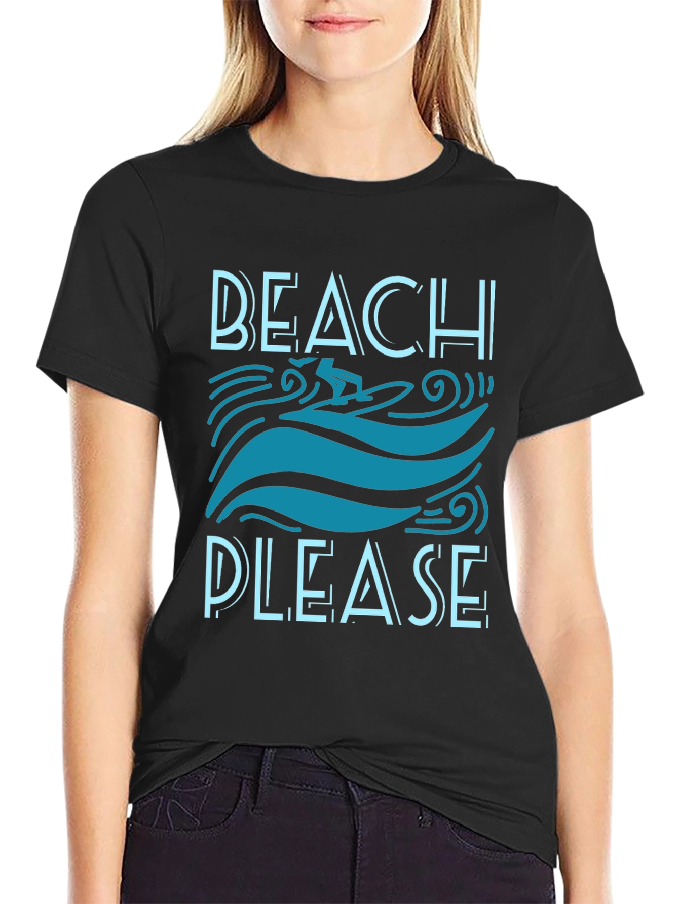 Beach Please Graphic Tee - Black Cotton T-Shirt