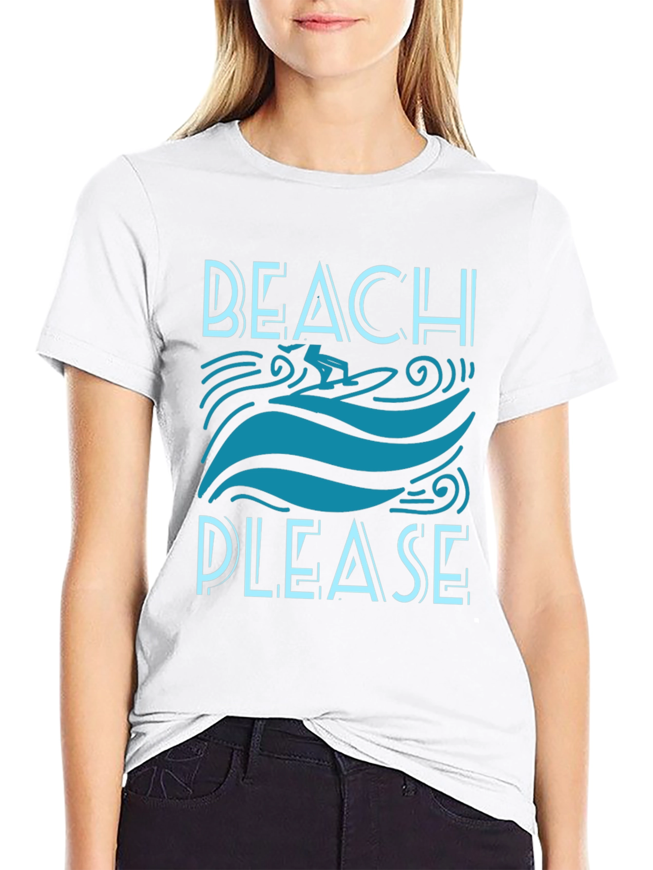 Beach Please Graphic Tee - Black Cotton T-Shirt