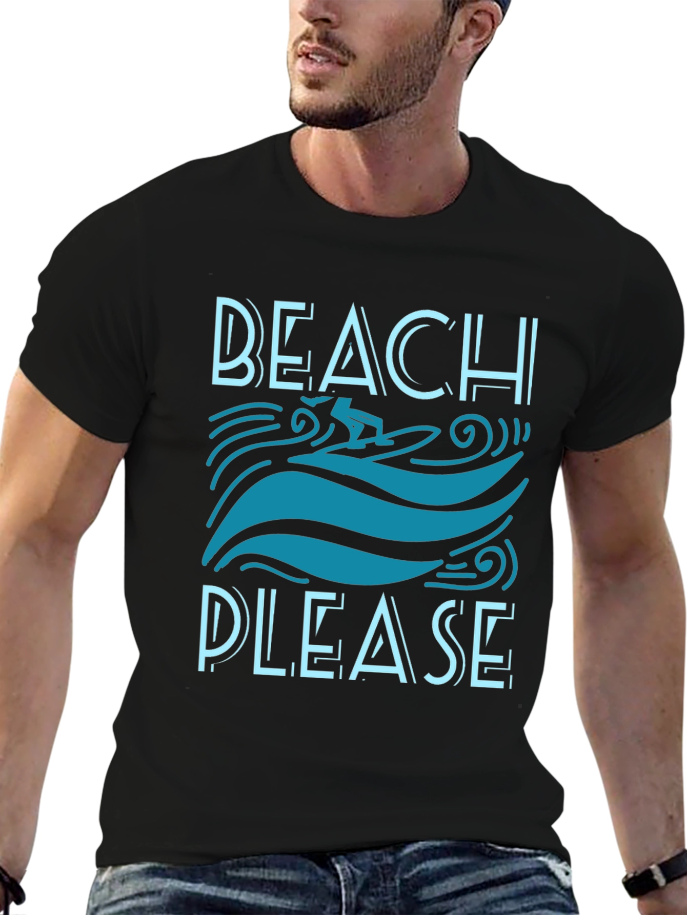Beach Please Graphic Tee - Black Cotton T-Shirt