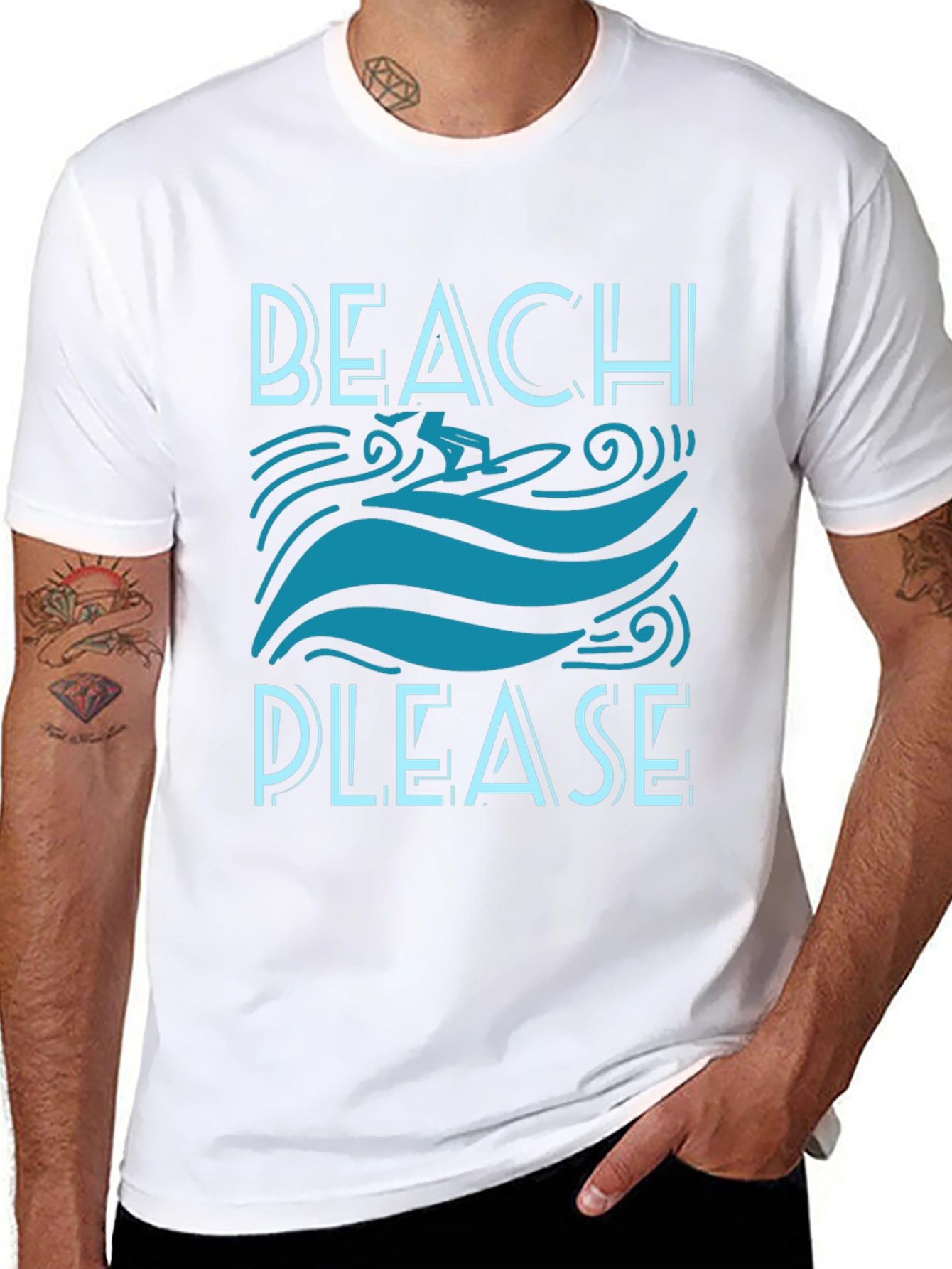 Beach Please Graphic Tee - Black Cotton T-Shirt
