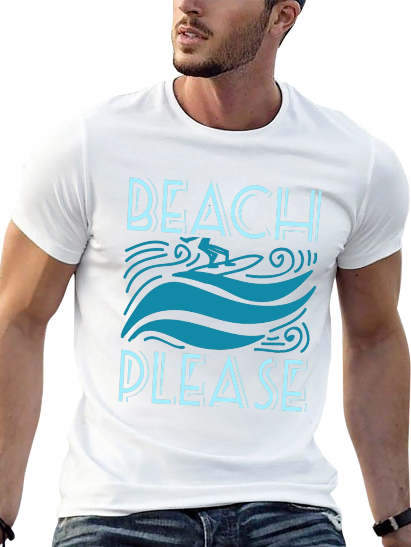 Beach Please Graphic Tee - Black Cotton T-Shirt