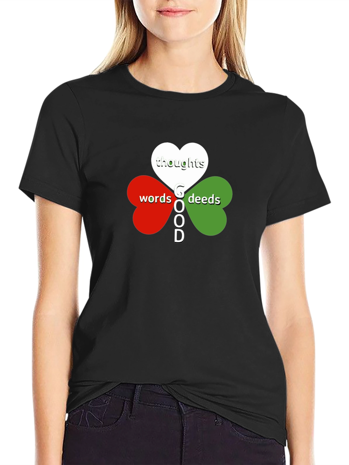 Good Thoughts Words Deeds T-Shirt - Clover Heart