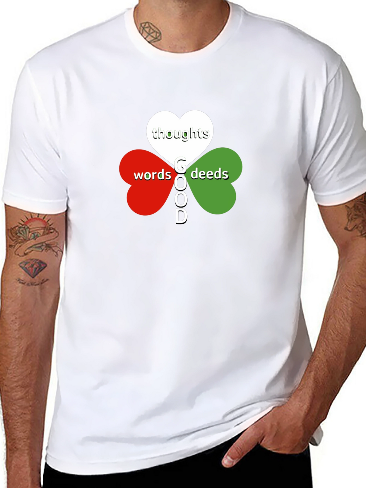 Good Thoughts Words Deeds T-Shirt - Clover Heart