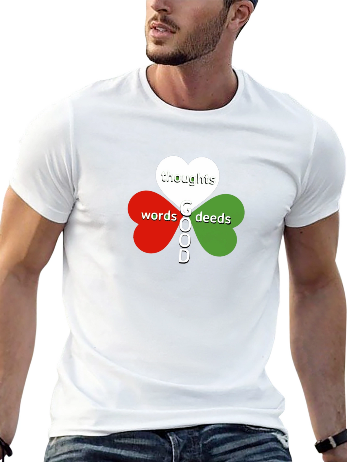 Good Thoughts Words Deeds T-Shirt - Clover Heart