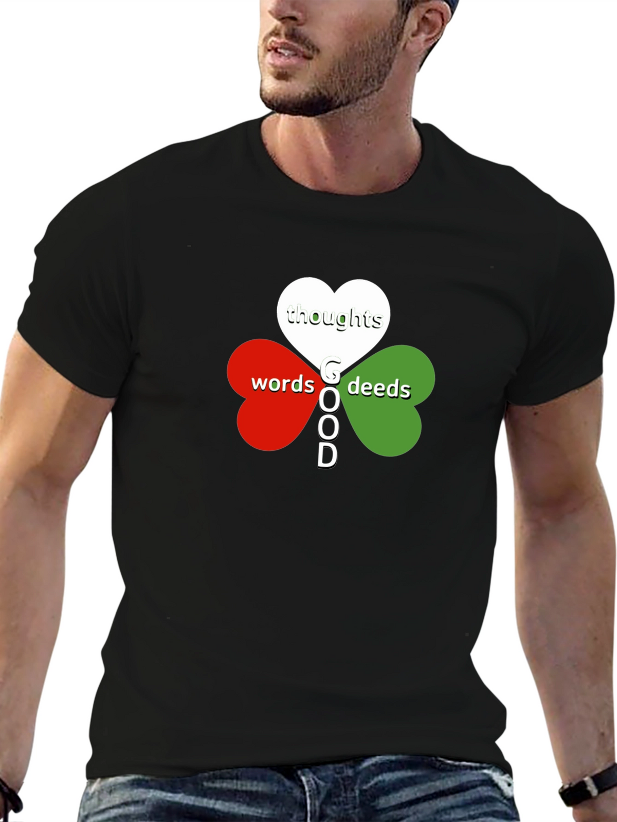 Good Thoughts Words Deeds T-Shirt - Clover Heart