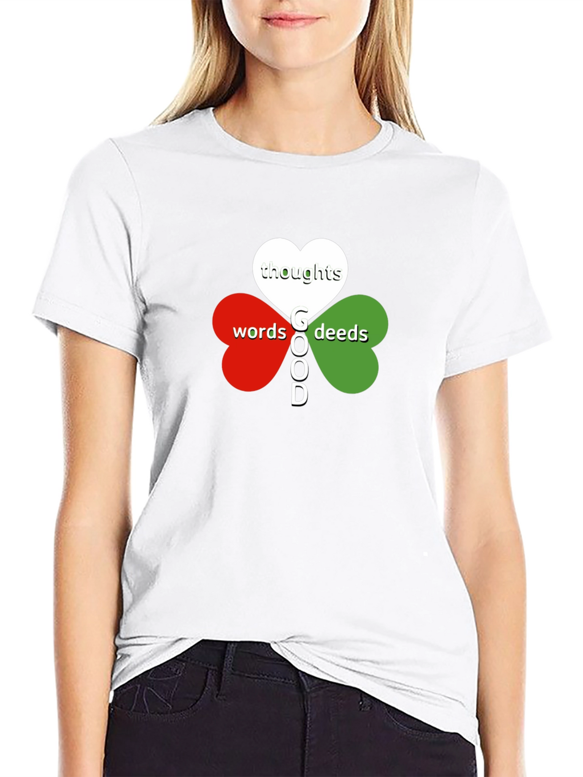 Good Thoughts Words Deeds T-Shirt - Clover Heart