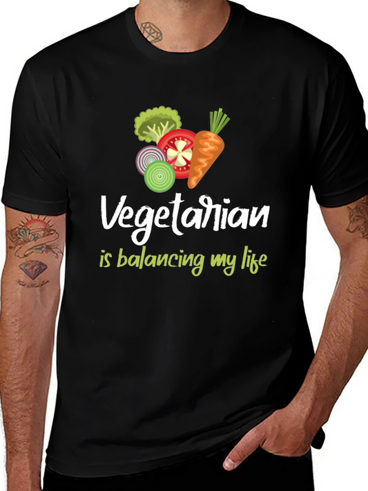 Vegetarian Balancing Life Black T-Shirt