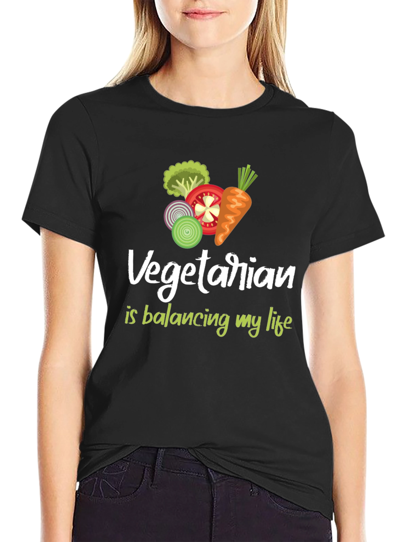 Vegetarian Balancing Life Black T-Shirt
