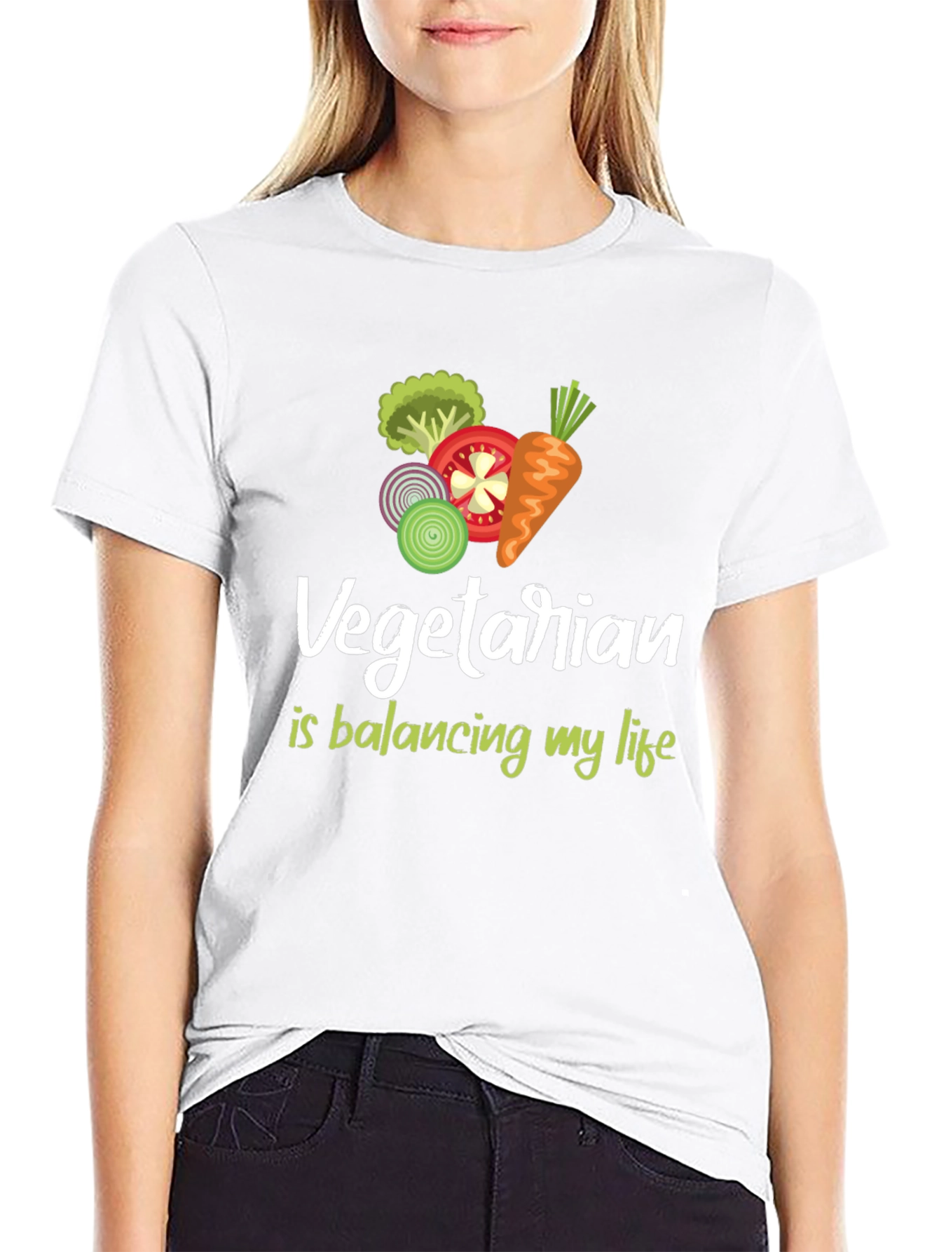 Vegetarian Balancing Life Black T-Shirt