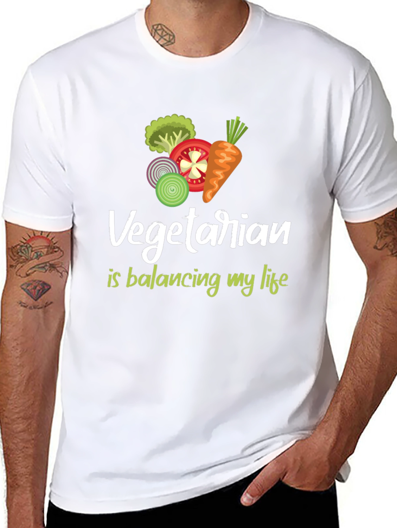 Vegetarian Balancing Life Black T-Shirt