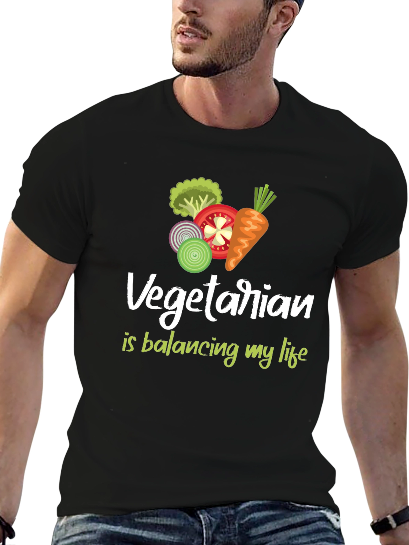 Vegetarian Balancing Life Black T-Shirt