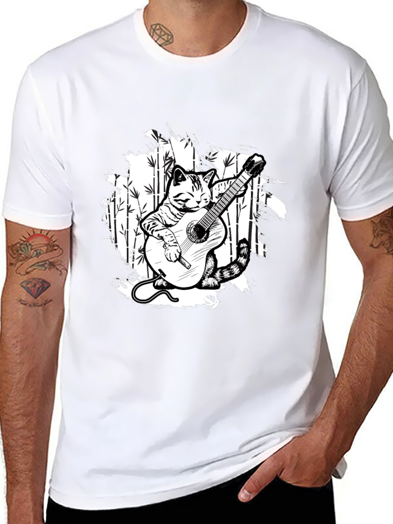 Cat Guitarist T-Shirt - Musical Feline Tee