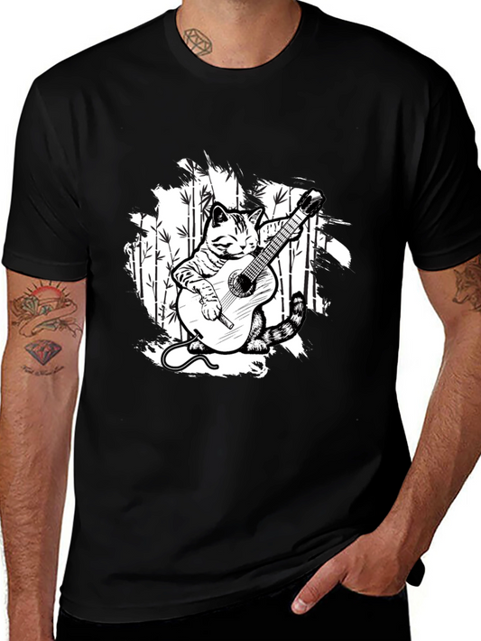Cat Guitarist T-Shirt - Musical Feline Tee