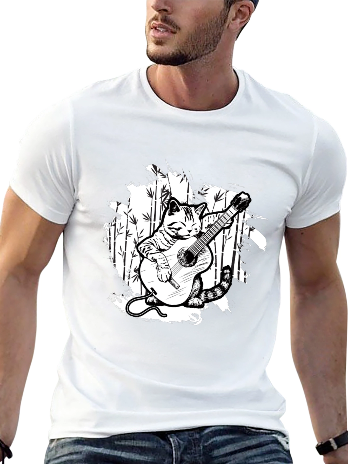 Cat Guitarist T-Shirt - Musical Feline Tee