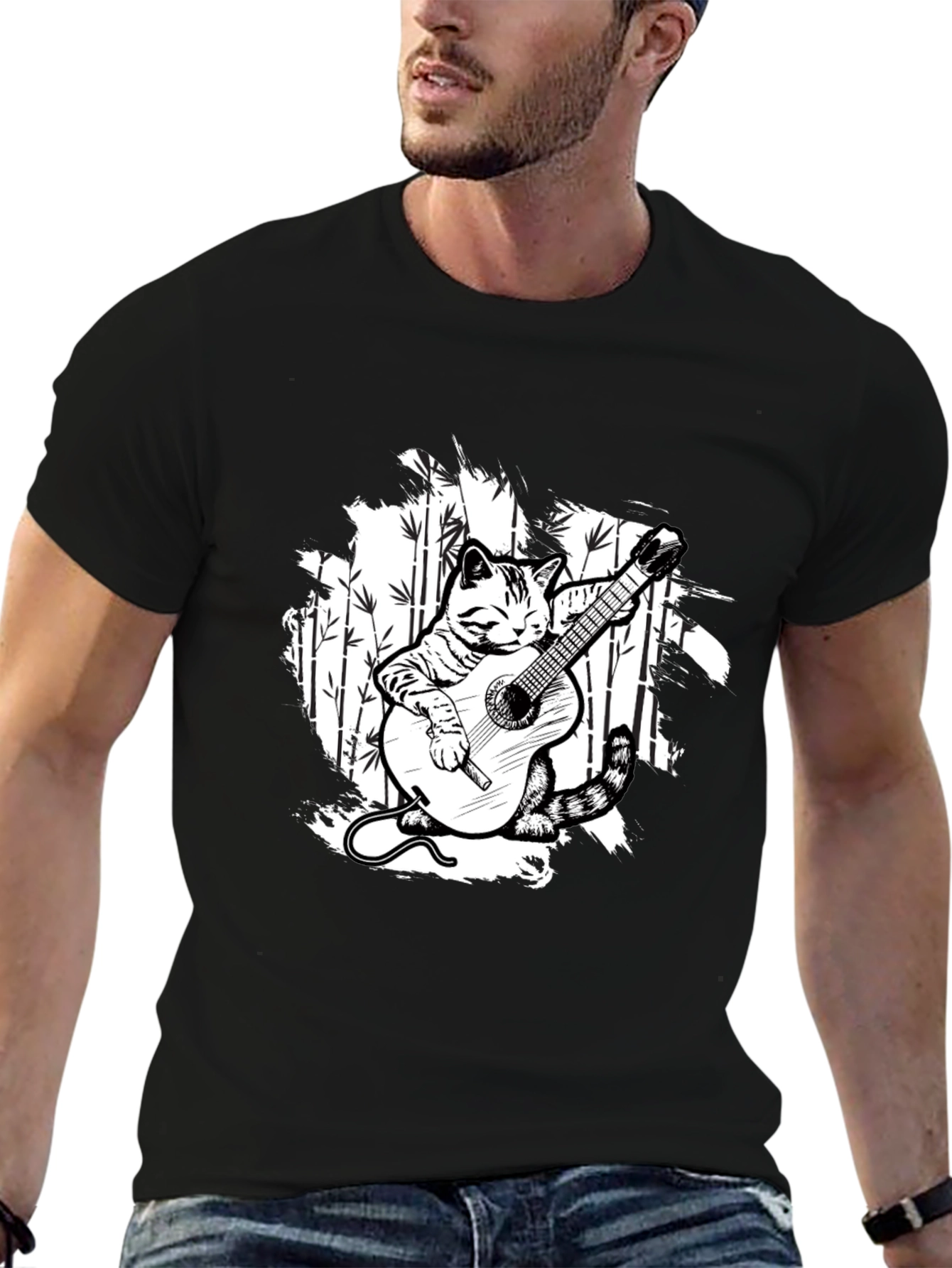 Cat Guitarist T-Shirt - Musical Feline Tee