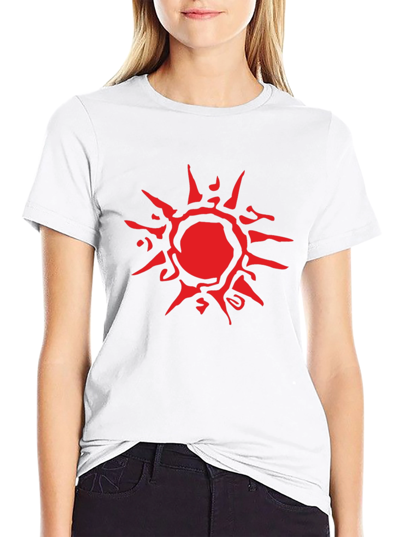 Abstract Red Sun Graphic Black T-Shirt
