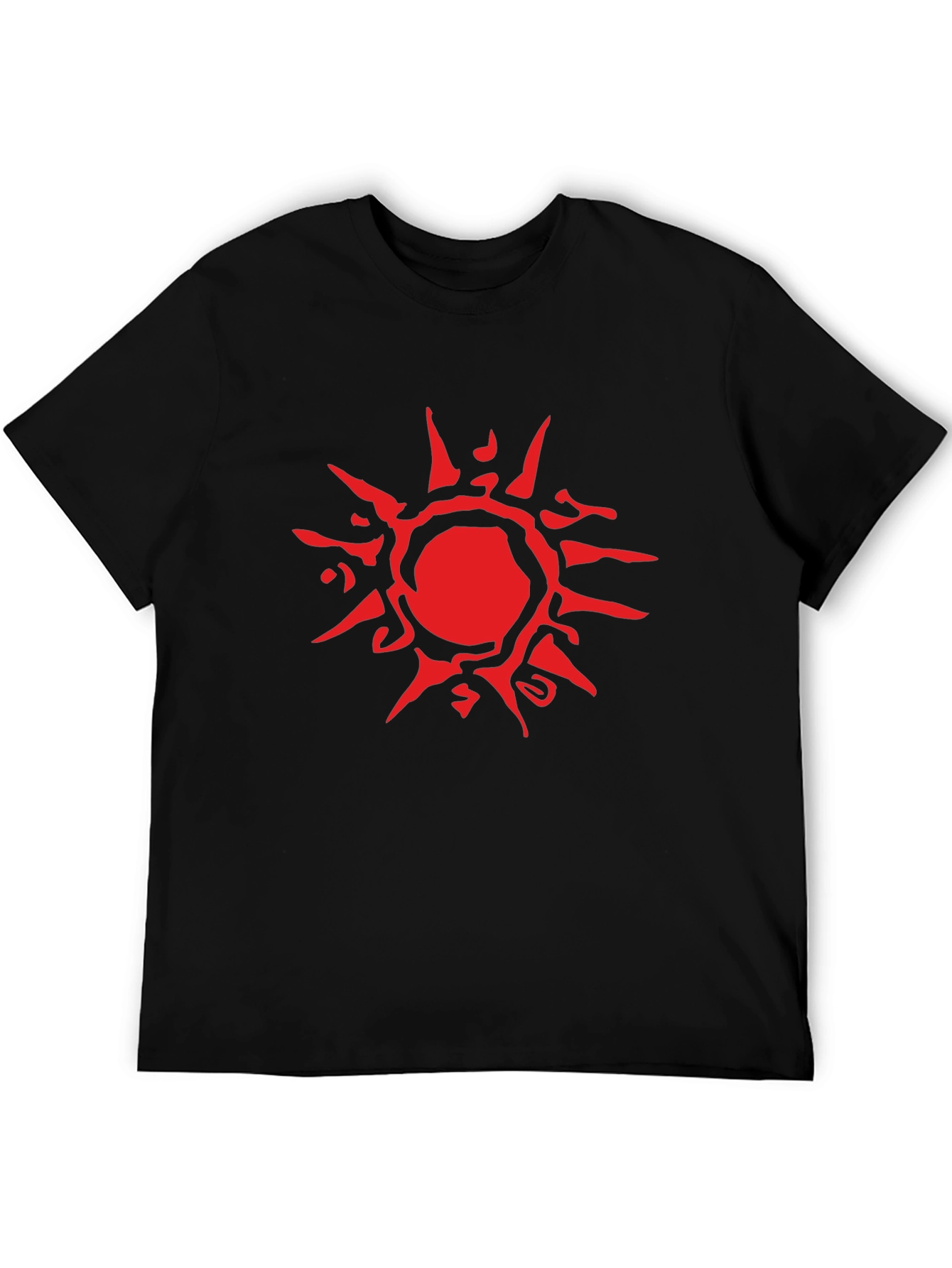 Abstract Red Sun Graphic Black T-Shirt